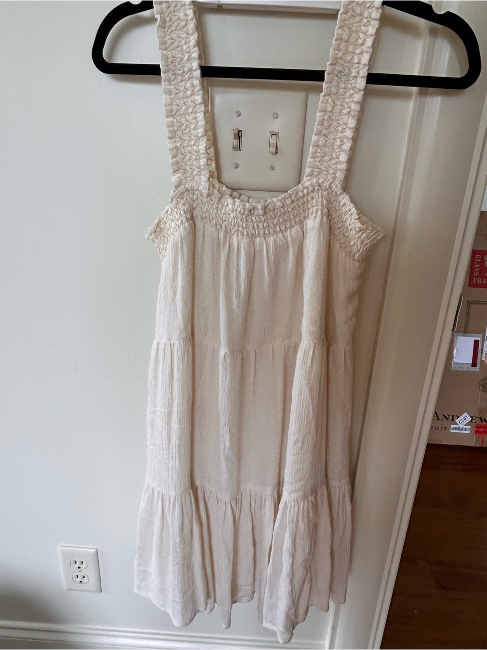 American Eagle Outfitters Cream Smocked Strap Mini Dress